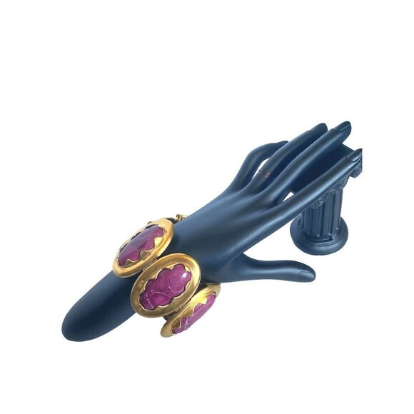 Anne Klein Couture vintage magenta marble cabochon hinge‎ & pin clasp bracelet - Picture 2 of 11